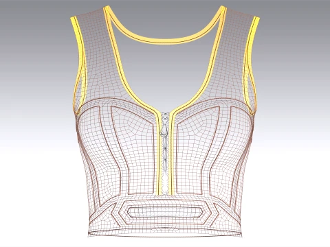 Girls Front Zip Ribbed Crop Top With Patch 3D Model