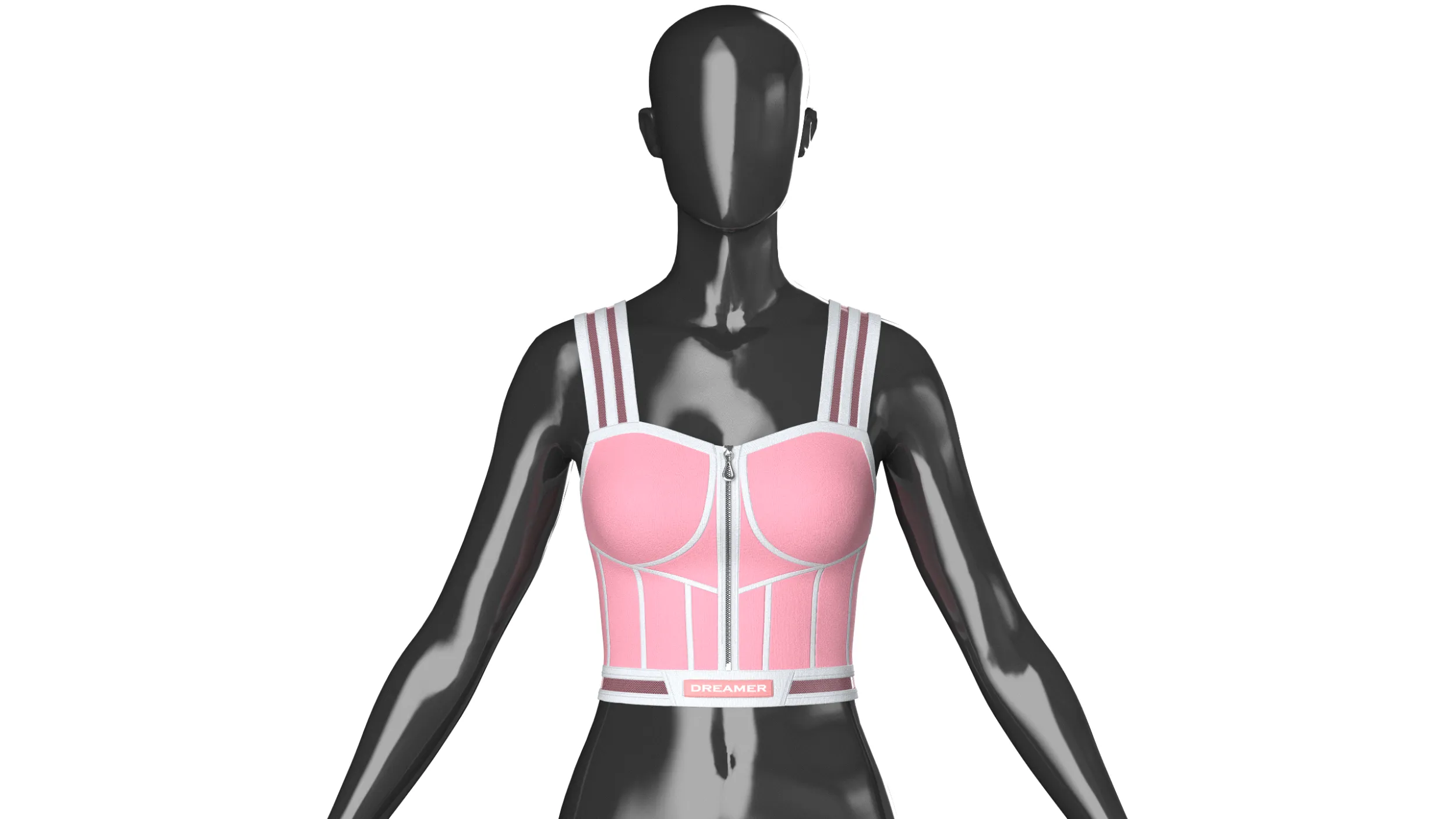 Girls Front-Zip Crop Top With Patch 3D Model .c4d .max .obj .3ds .fbx .stl .blend