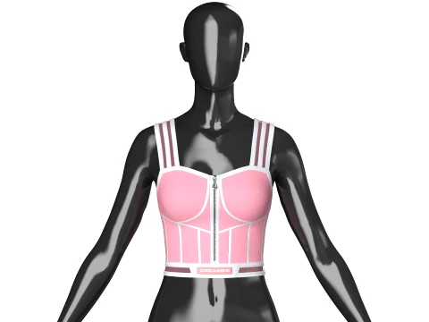 Girls Front-Zip Crop Top With Patch 3D Model