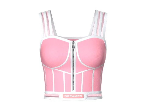 Girls Front-Zip Crop Top With Patch 3D Model