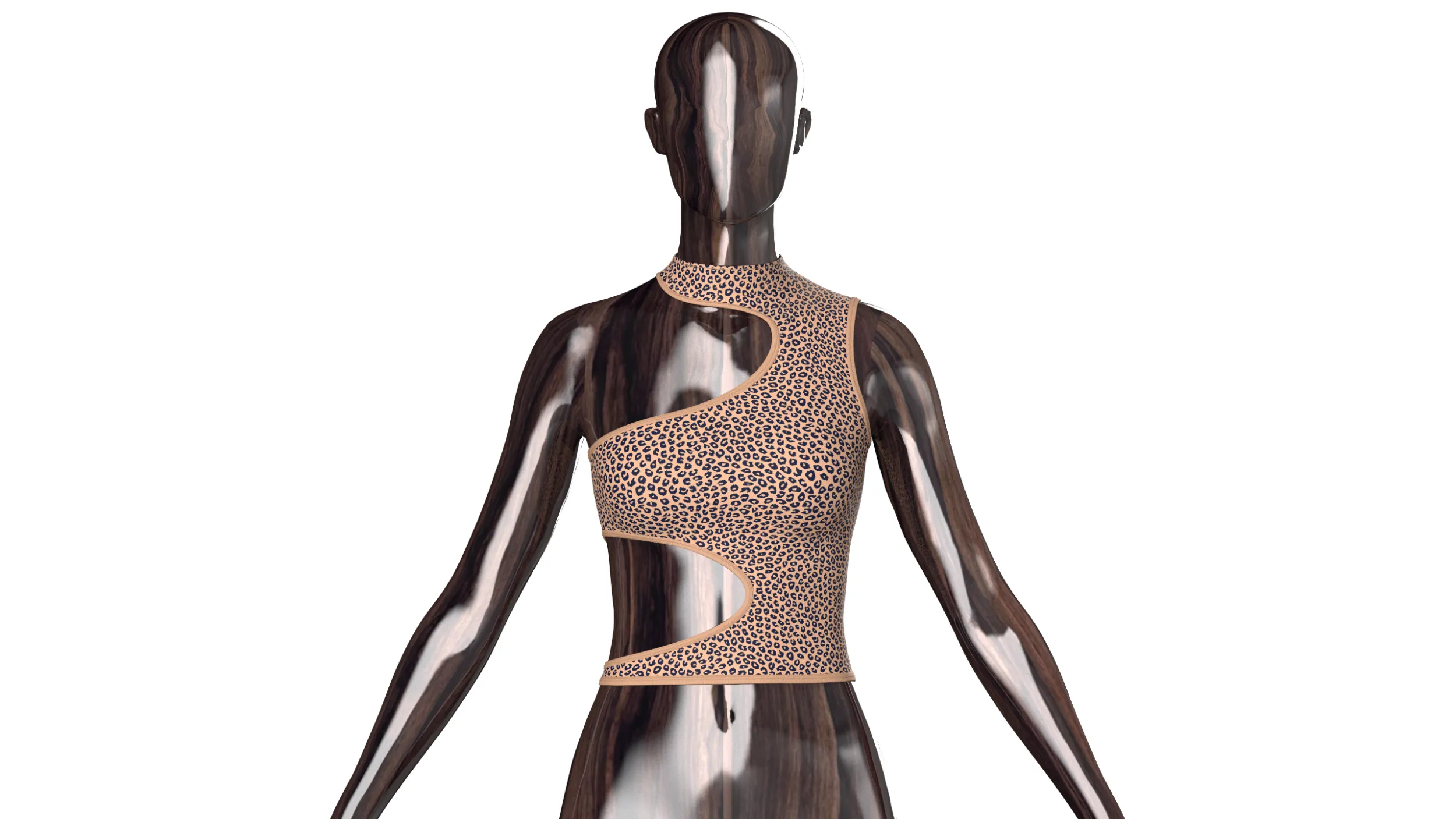 Girls Leopard Print Side Cutout Crop Top 3D Model .c4d .max .obj .3ds .fbx .stl .blend 