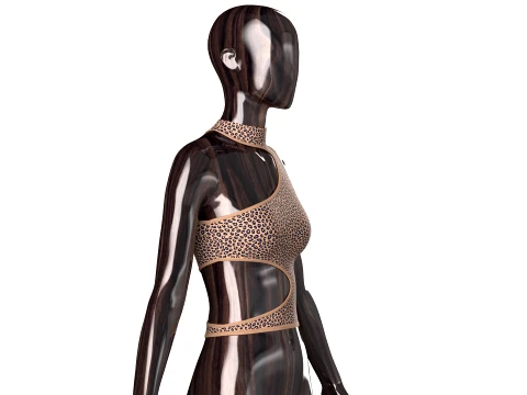 Girls Leopard Print Side Cutout Crop Top 3D Model