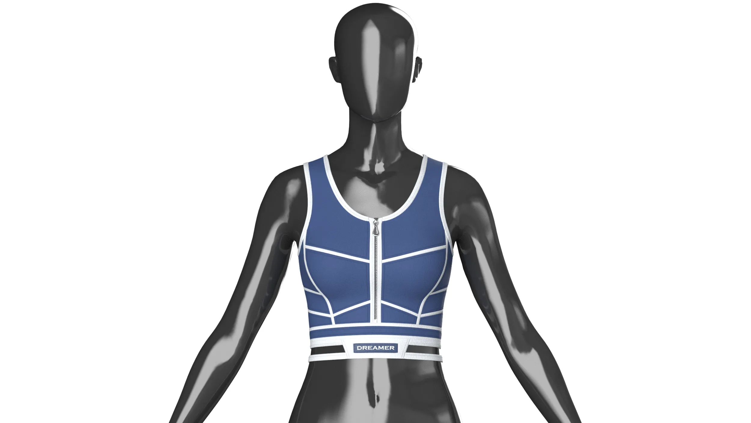 Girls Navy Blue Front Zip Crop Top With Piping 3D Model .c4d .max .obj .3ds .fbx .stl .blend 