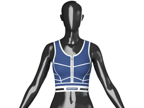 Girls Navy Blue Front Zip Crop Top With Piping 3D Model