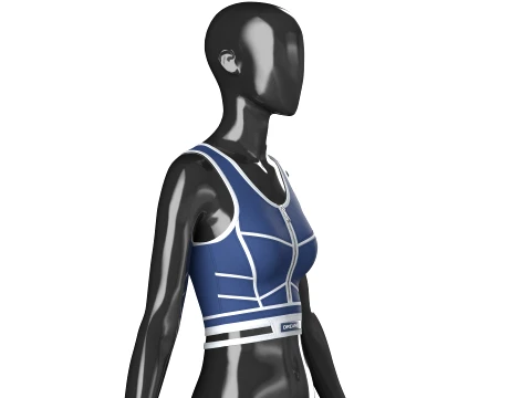 Girls Navy Blue Front Zip Crop Top With Piping 3D Model