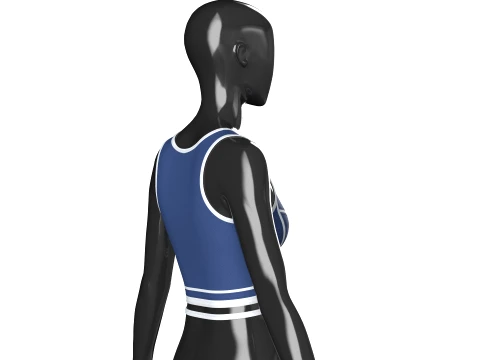Girls Navy Blue Front Zip Crop Top With Piping 3D Model