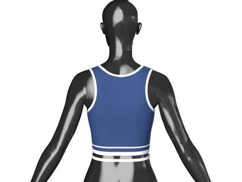 Girls Navy Blue Front Zip Crop Top With Piping 3D Model