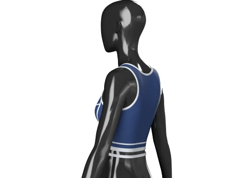 Girls Navy Blue Front Zip Crop Top With Piping 3D Model