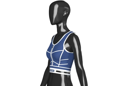 Girls Navy Blue Front Zip Crop Top With Piping 3D Model