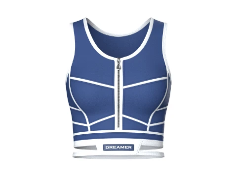Girls Navy Blue Front Zip Crop Top With Piping 3D Model