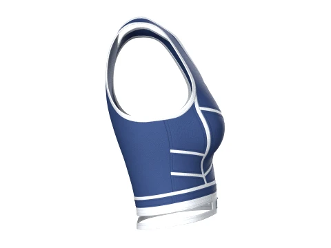 Girls Navy Blue Front Zip Crop Top With Piping 3D Model