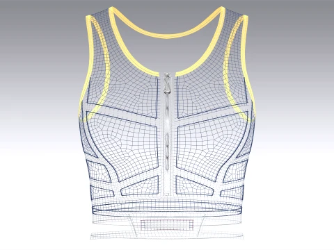 Girls Navy Blue Front Zip Crop Top With Piping 3D Model