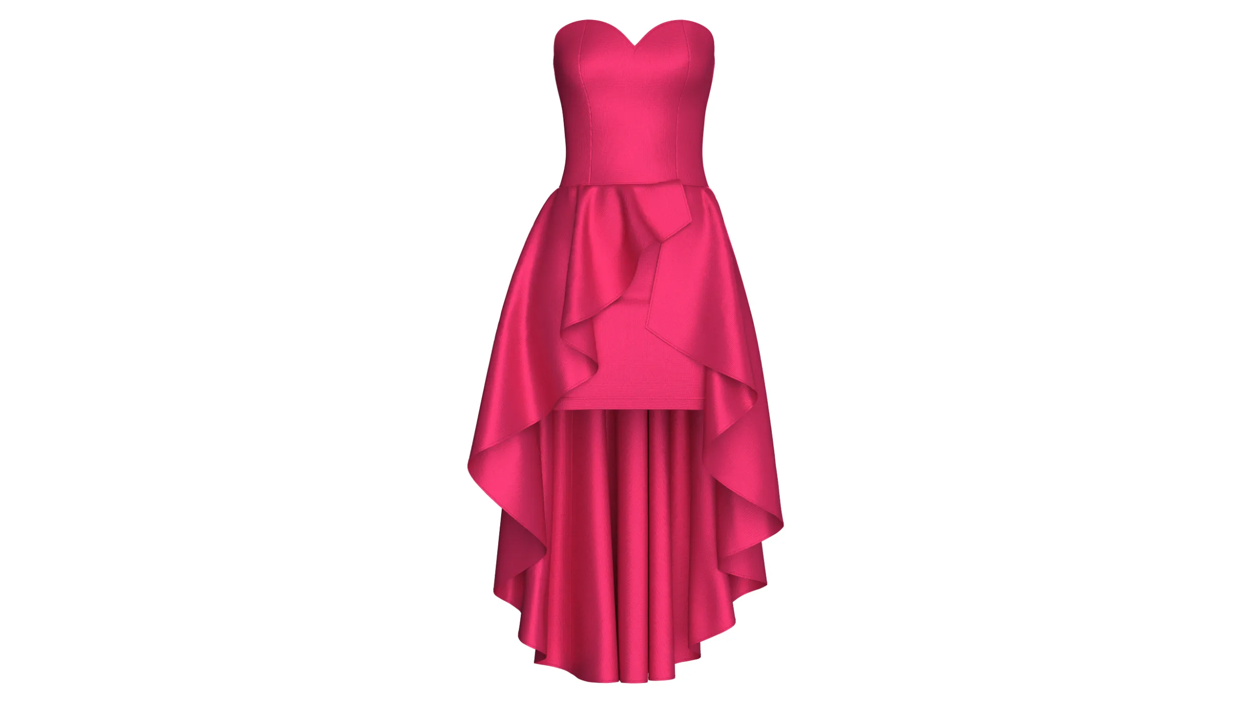Girls Strapless Sweetheart High-Low Ruffle Gown 3D Model .c4d .max .obj .3ds .fbx .stl .blend