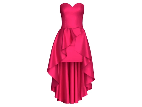 Girls Strapless Sweetheart High-Low Ruffle Gown 3D Model