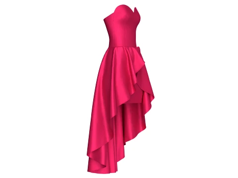 Girls Strapless Sweetheart High-Low Ruffle Gown 3D Model