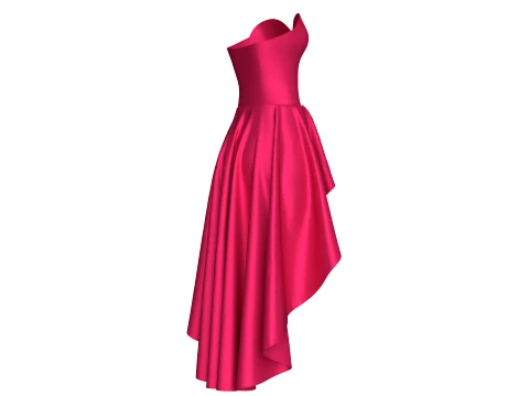 Girls Strapless Sweetheart High-Low Ruffle Gown 3D Model