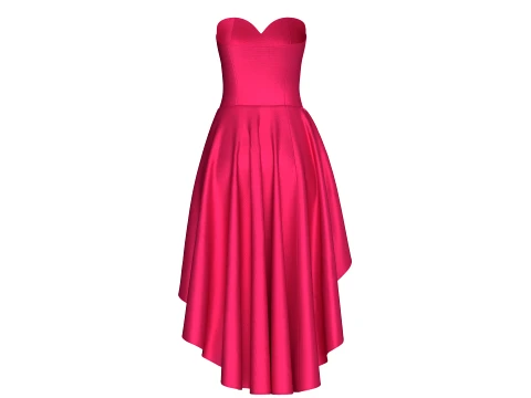 Girls Strapless Sweetheart High-Low Ruffle Gown 3D Model