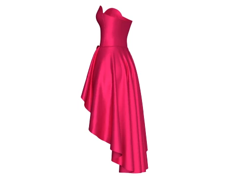 Girls Strapless Sweetheart High-Low Ruffle Gown 3D Model