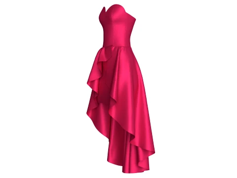 Girls Strapless Sweetheart High-Low Ruffle Gown 3D Model