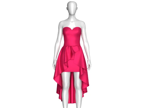Girls Strapless Sweetheart High-Low Ruffle Gown 3D Model