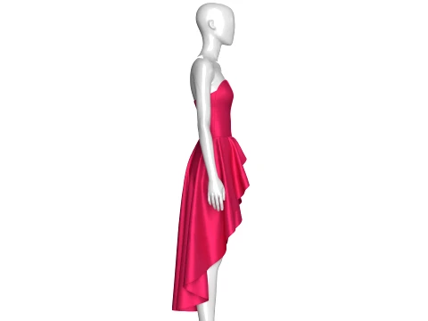 Girls Strapless Sweetheart High-Low Ruffle Gown 3D Model