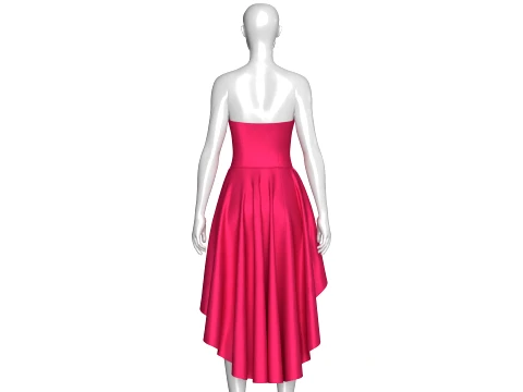 Girls Strapless Sweetheart High-Low Ruffle Gown 3D Model
