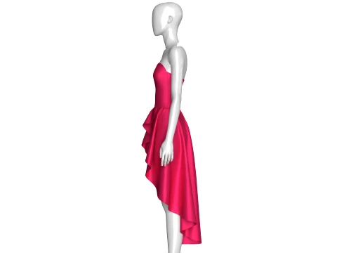 Girls Strapless Sweetheart High-Low Ruffle Gown 3D Model