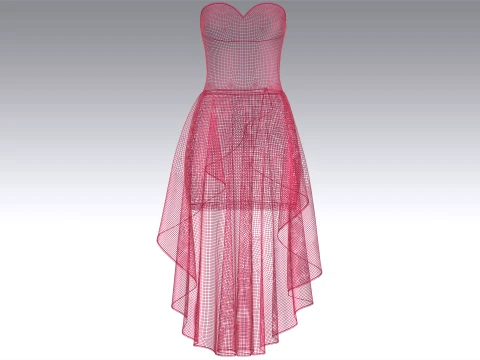 Girls Strapless Sweetheart High-Low Ruffle Gown 3D Model