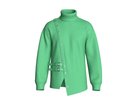 Men Ribbed Knit Sweater With Buckle 3D Modell