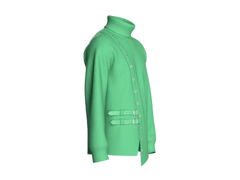 Men Ribbed Knit Sweater With Buckle 3D Model