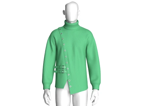 Men Ribbed Knit Sweater With Buckle 3D Model
