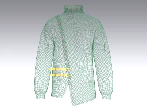 Men Ribbed Knit Sweater With Buckle 3D Model