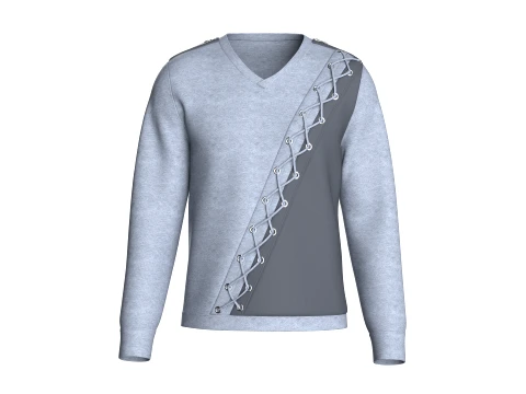 Men V-Neck Lace Up Sweatshirt Model 3D