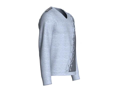 Men V-Neck Lace Up Sweatshirt 3D Model