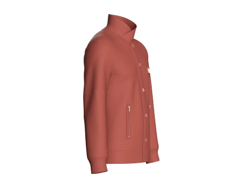 Men High Collar Buttoned Knit Jacket 3D Model