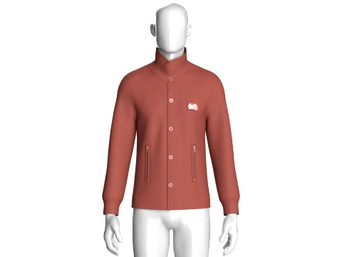 Men High Collar Buttoned Knit Jacket 3D Model