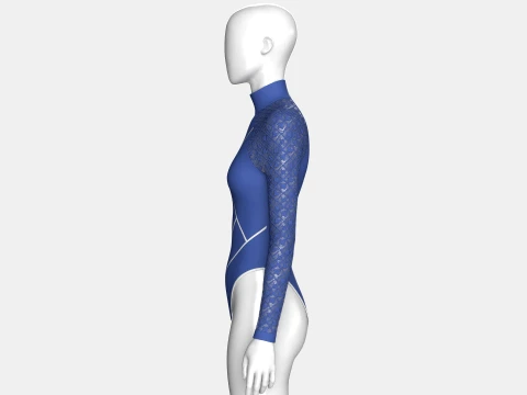 Girls Long Sleeve Bodysuit With Mesh 3D Model