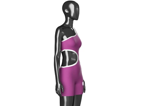 Girls One-Shoulder Romper With Side Cutout 3D Model