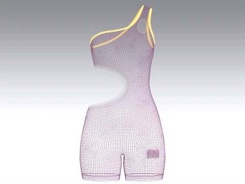Girls One-Shoulder Romper With Side Cutout 3D Model