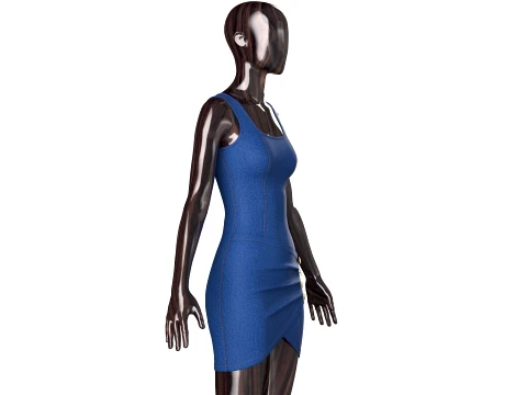 Girls Denim Draped Mini Dress With Side Buttons 3D Model