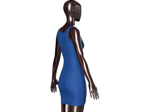Girls Denim Draped Mini Dress With Side Buttons 3D Model