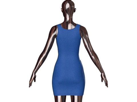 Girls Denim Draped Mini Dress With Side Buttons 3D Model
