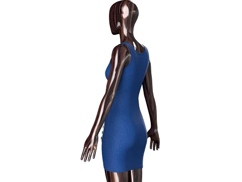 Girls Denim Draped Mini Dress With Side Buttons 3D Model