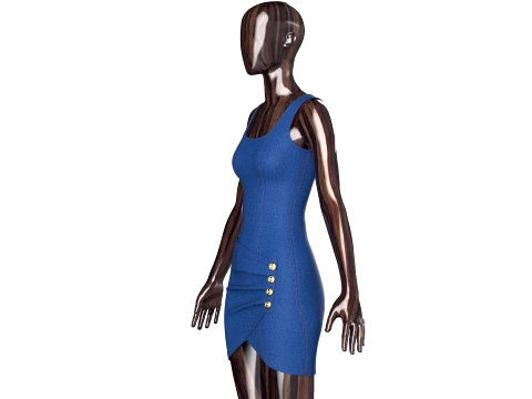 Girls Denim Draped Mini Dress With Side Buttons 3D Model