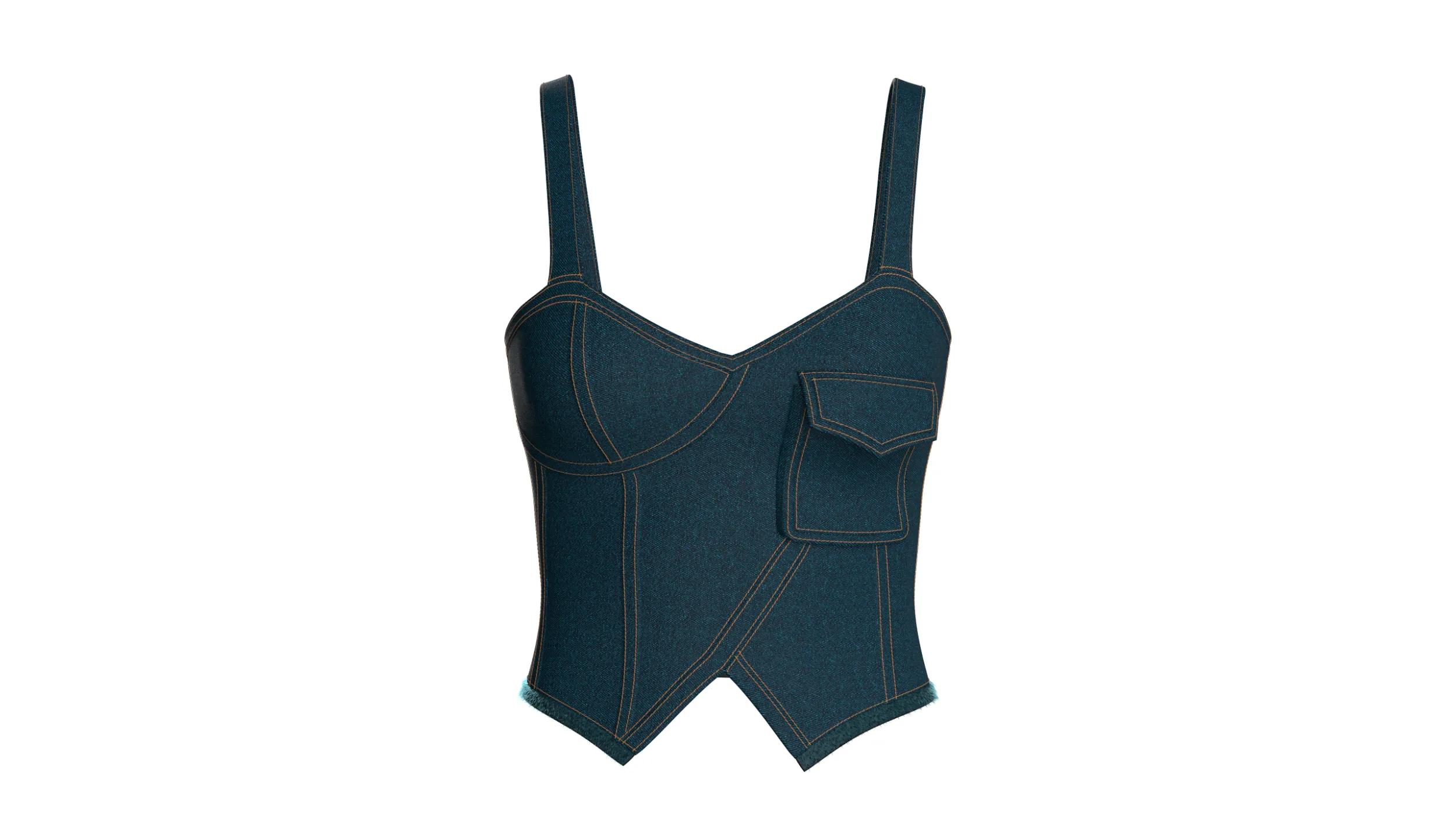 Girls Denim High Waist Corset Top 3D Model .c4d .max .obj .3ds .fbx .stl .blend 