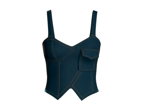 Girls Denim High Waist Corset Top Modello 3D