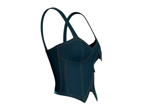 Girls Denim High Waist Corset Top 3D Model