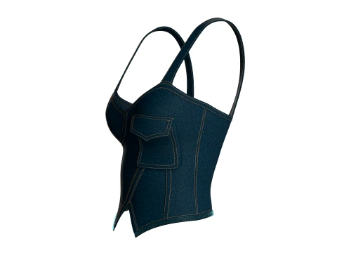 Girls Denim High Waist Corset Top 3D Model