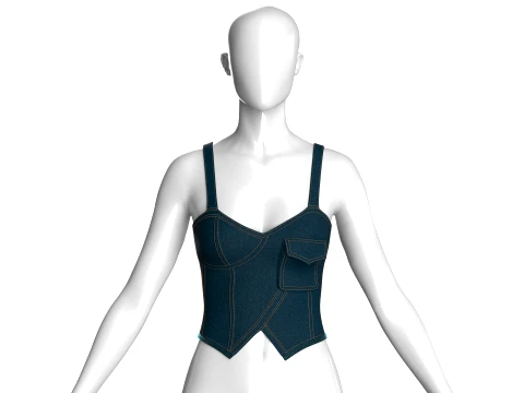 Girls Denim High Waist Corset Top 3D Model