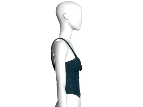 Girls Denim High Waist Corset Top 3D Model